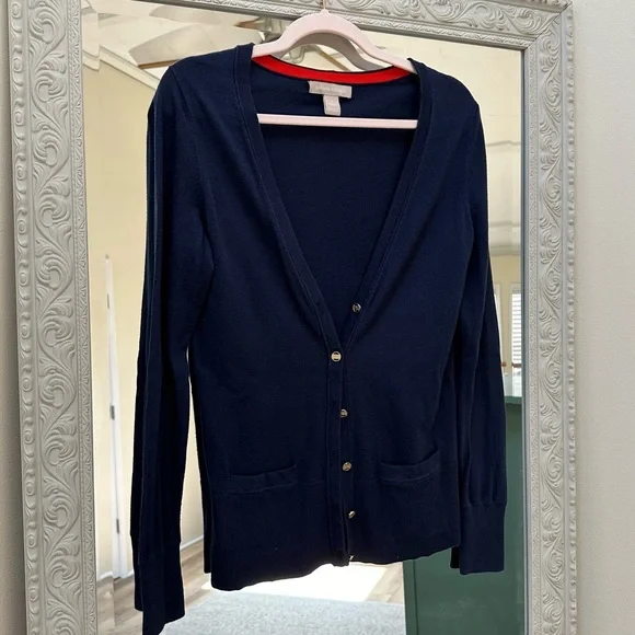 Banana Republic Navy V-neck Cardigan Gold Buttons | Small - Picture 1 of 4